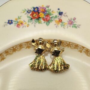 Vintage Gold Tone Angel Brooch with Glittering Skirts